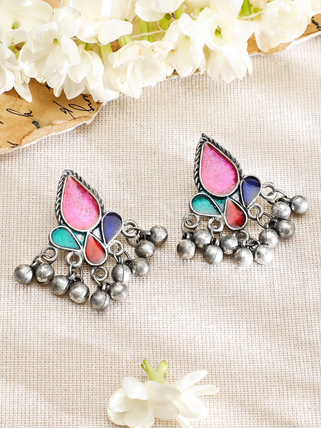 Multicolor Studded Oxidised Afghani Necklace Set