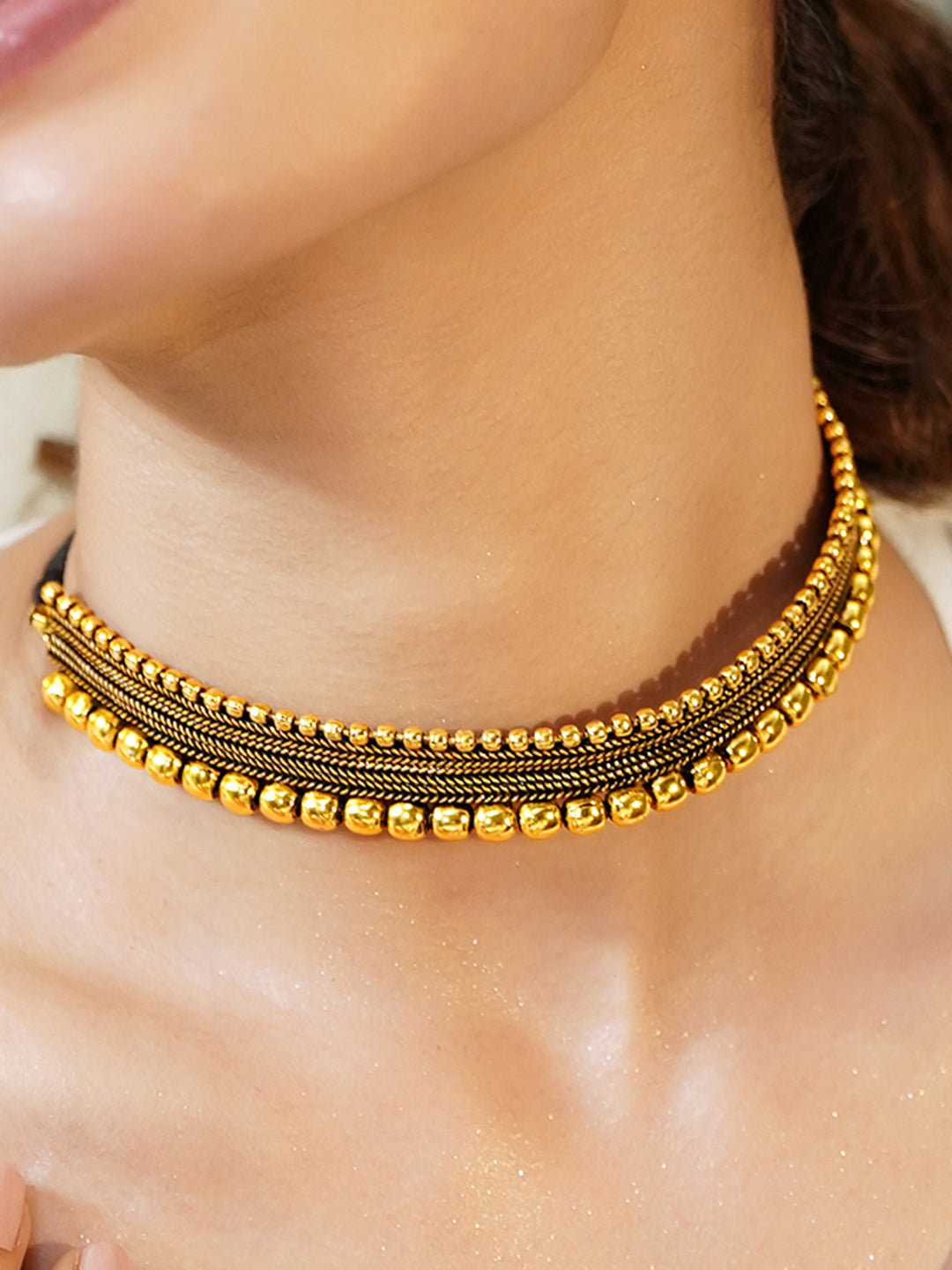 Rubans Brass Gold-Plated Oxidised Necklace