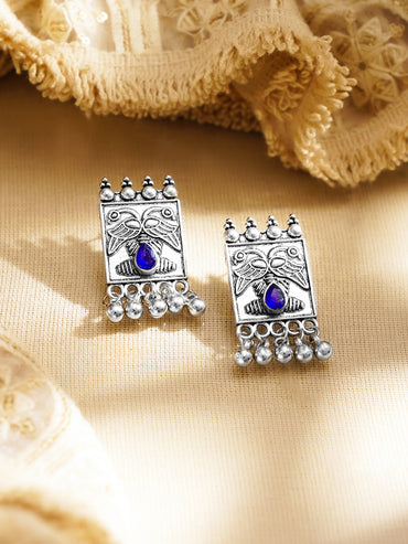 Oxidised Blue Crystal Tribal Choker Necklace Set
