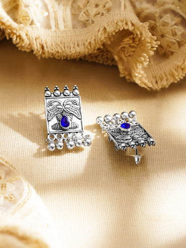 Oxidised Blue Crystal Tribal Choker Necklace Set