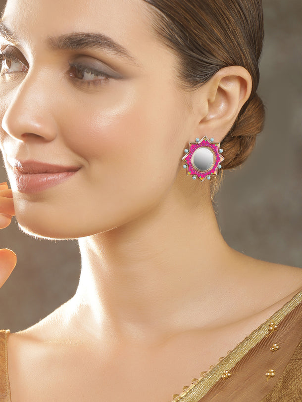 Pink Oxidised Stud Earrings Pack of 2