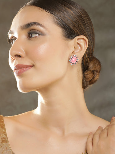 Pink Oxidised Stud Earrings Pack of 2
