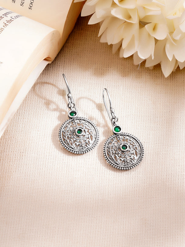 Oxidised Floral Design Emerald Pearl Drop Earrings Combo Set