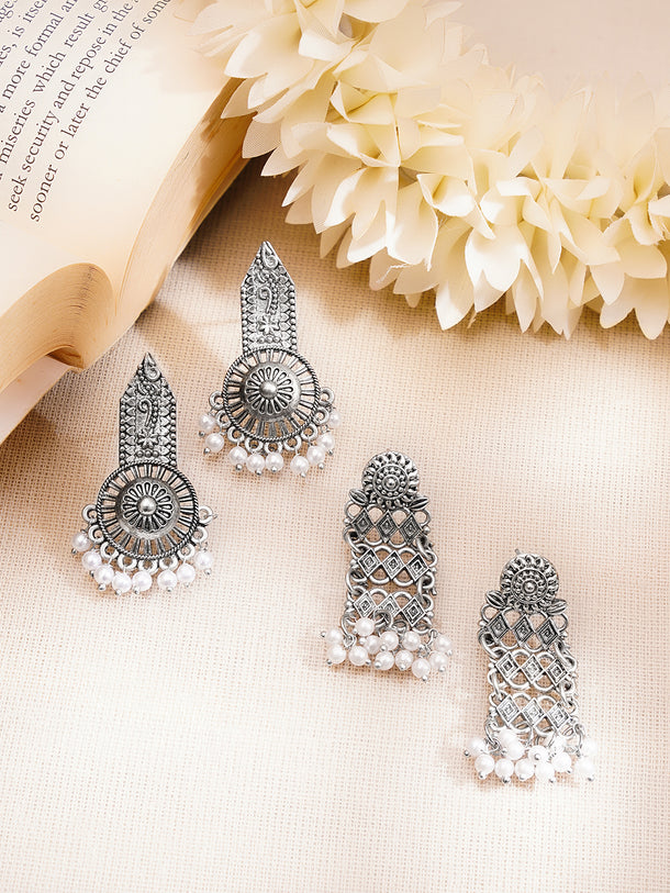 Set of 2 Pearl Drop Oxidised Dangler Earrings