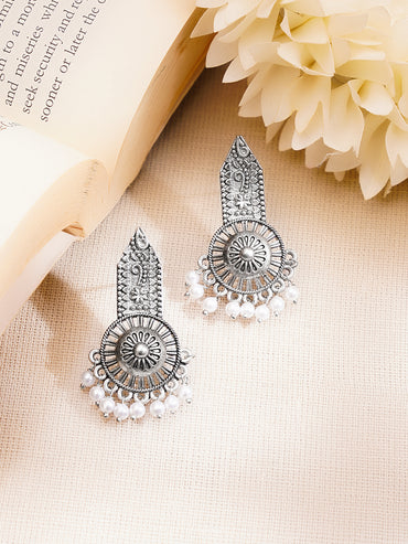 Set of 2 Pearl Drop Oxidised Dangler Earrings