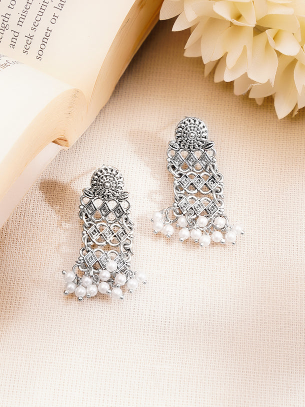 Set of 2 Pearl Drop Oxidised Dangler Earrings