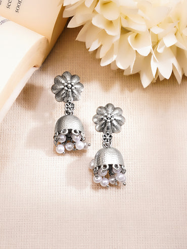 Set of 2 Oxidised Pearl Drop Earrings