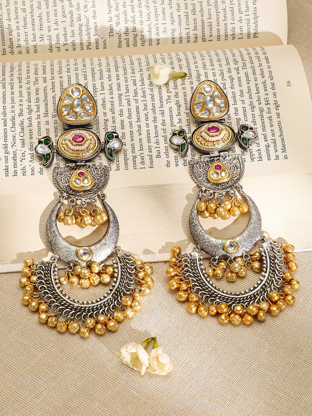 Oxidised Gold-Bead Wedding Chandbali Earrings