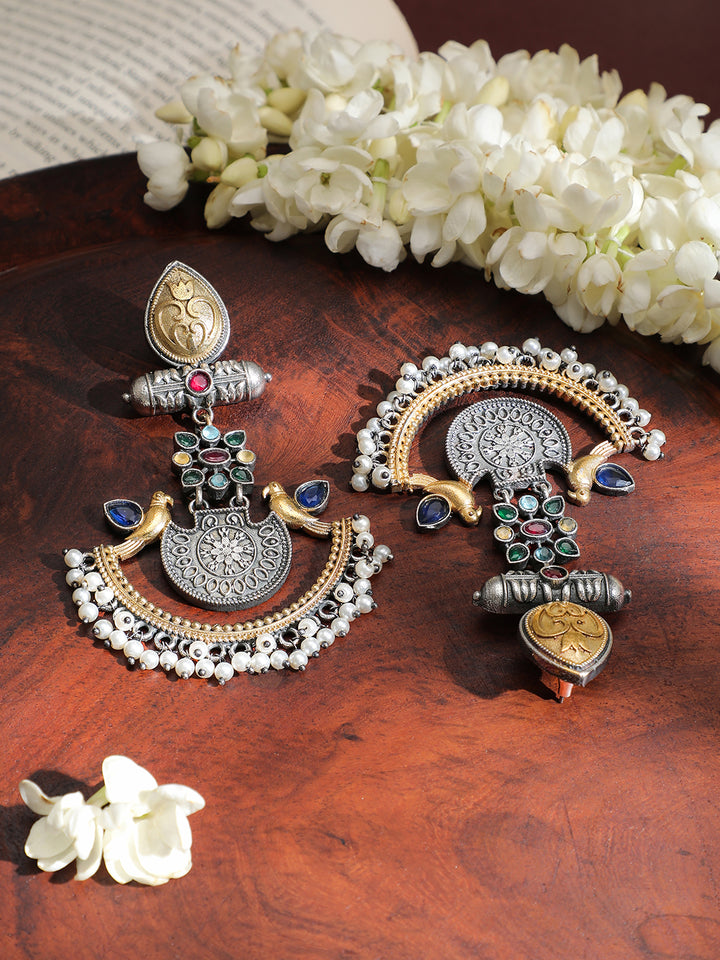 Festive Dual-Tone Bird Oxidised Chandbali
