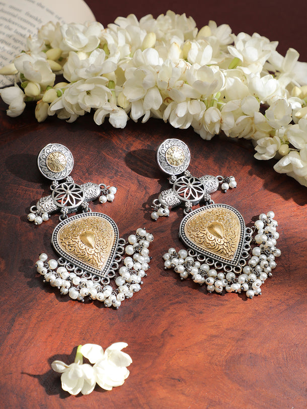 Tribal Glam Dual Tone Pearls Danglers