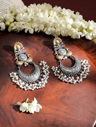 Ethnic Peacock Pearl Dual Tone Chandbali
