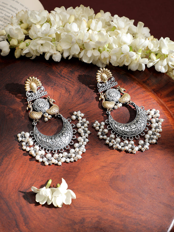 Ethnic Peacock Pearl Dual Tone Chandbali
