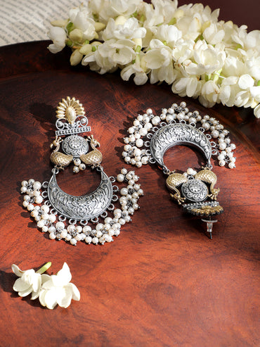 Ethnic Peacock Pearl Dual Tone Chandbali
