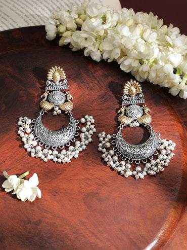Ethnic Peacock Pearl Dual Tone Chandbali