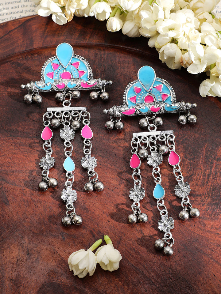 Pink-Blue Festive Cascading Dangle Earrings