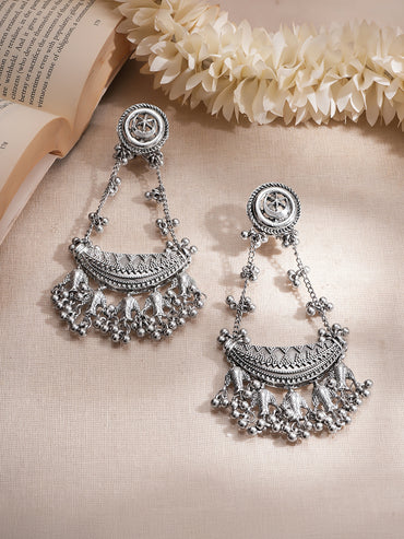 Oxidized half-moon ghungroo beads Earrings
