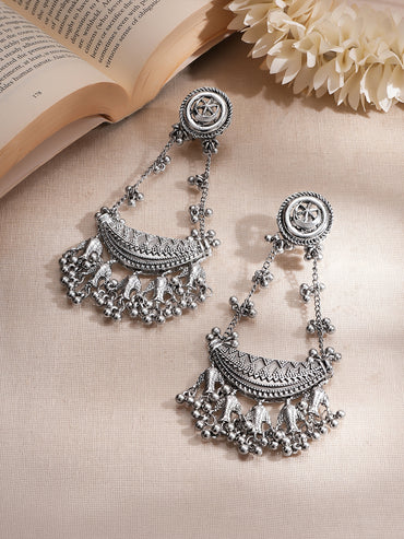 Oxidized half-moon ghungroo beads Earrings