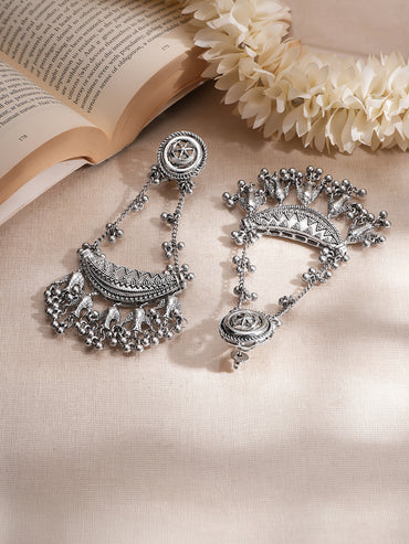 Oxidized half-moon ghungroo beads Earrings