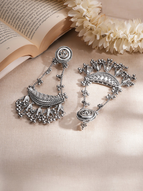Oxidized half-moon ghungroo beads Earrings