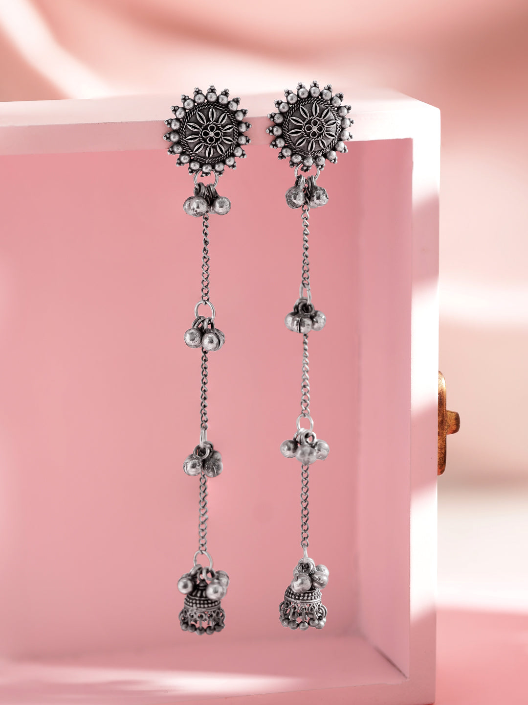 Rubans Oxidised Silver Plated Handcrafted Filigree Drop Earrings