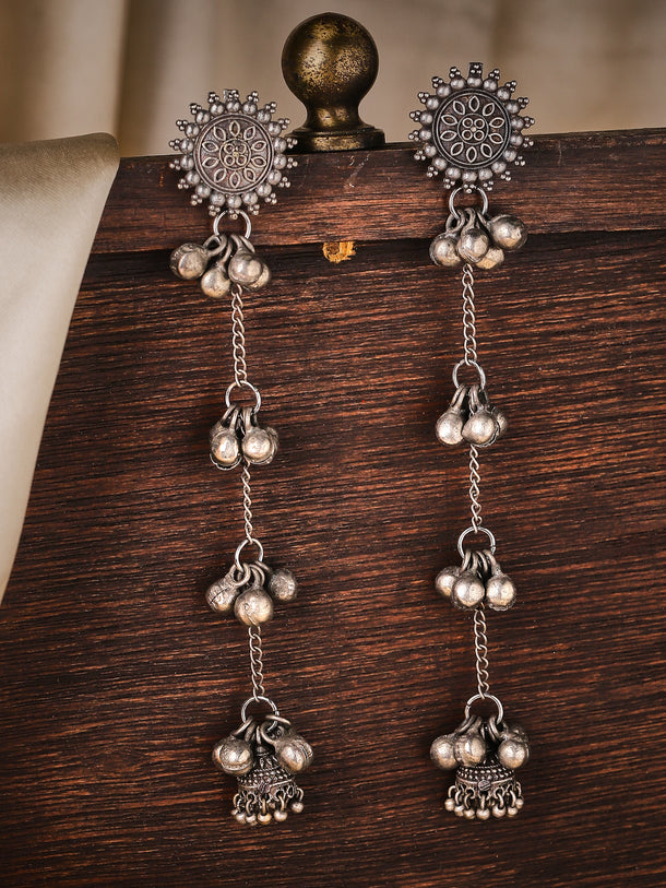 Rubans Oxidised Silver Plated Handcrafted Filigree Drop Earrings