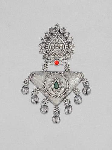 Rubans Silver Oxidised Drop Earrings With Stones And Silver Beads