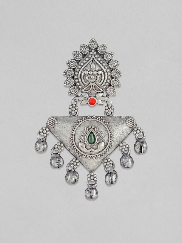 Rubans Silver Oxidised Drop Earrings With Stones And Silver Beads