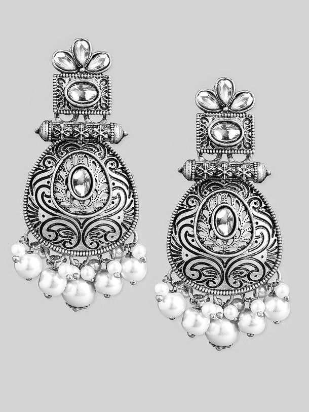Chic White Oxidised Chandbali