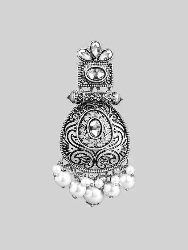 Chic White Oxidised Chandbali
