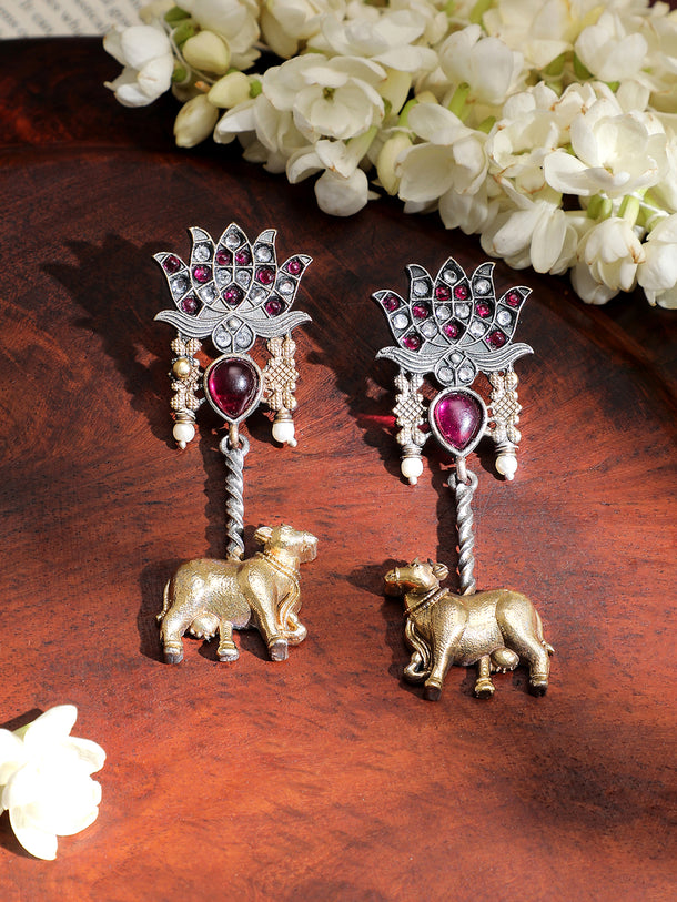 Artistic Lotus Cow Pink Statement Earrings