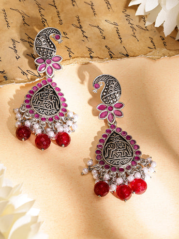 Handcrafted Elephant Motif Red Drops