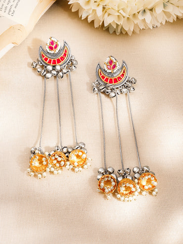 Oxidised Crescent Chain Dangler Earrings