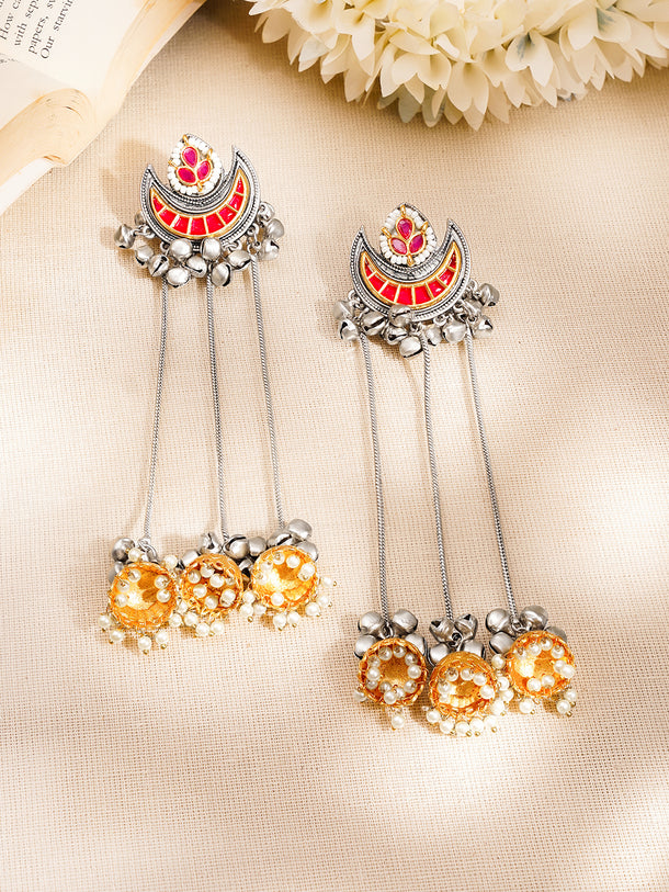 Oxidised Crescent Chain Dangler Earrings