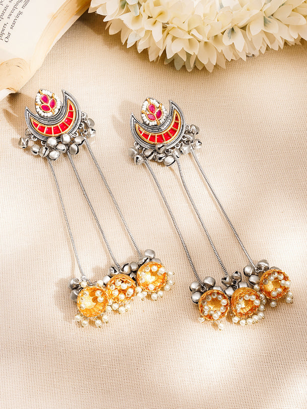 Oxidised Crescent Chain Dangler Earrings