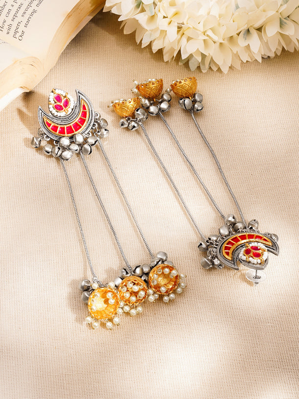 Oxidised Crescent Chain Dangler Earrings