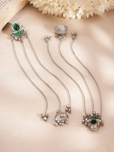 Oxidised Kashmiri Green Charm Long Chain Dangler Jhumka Earrings