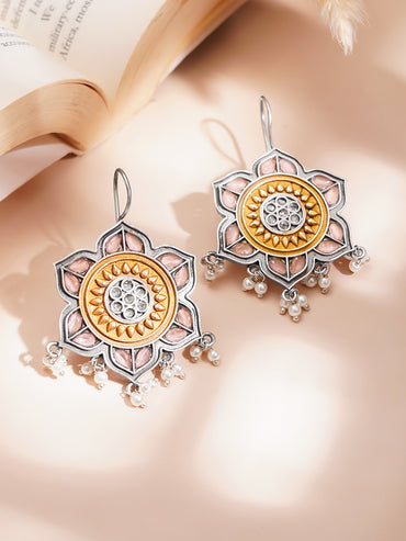 Classic Floral Oxidised Drop Earrings