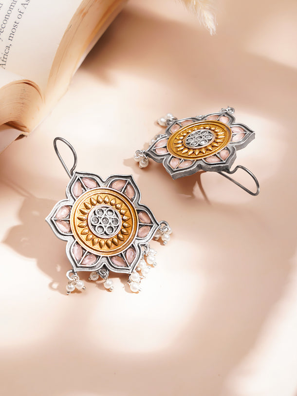 Classic Floral Oxidised Drop Earrings
