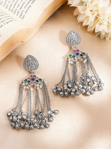 Oxidised Ghungroo Tassel Dangler Earrings