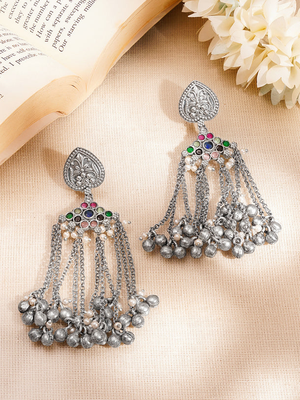 Oxidised Ghungroo Tassel Dangler Earrings