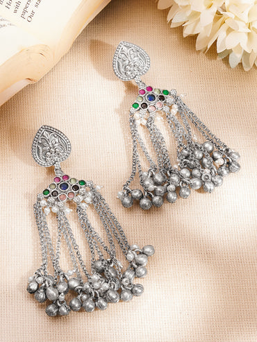 Oxidised Ghungroo Tassel Dangler Earrings