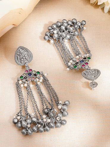 Oxidised Ghungroo Tassel Dangler Earrings