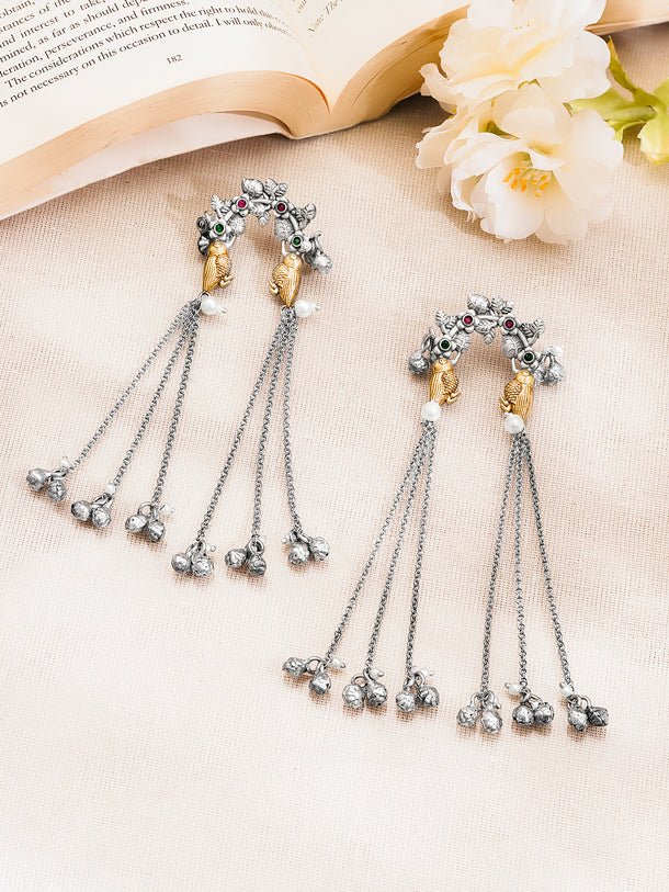 Oxidised Statement Silver Chain Tassel Earrings