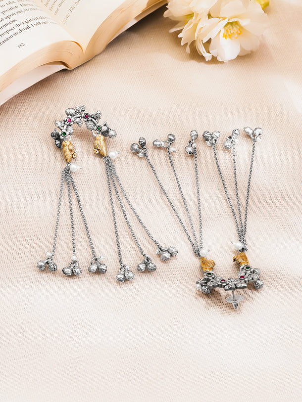 Oxidised Statement Silver Chain Tassel Earrings