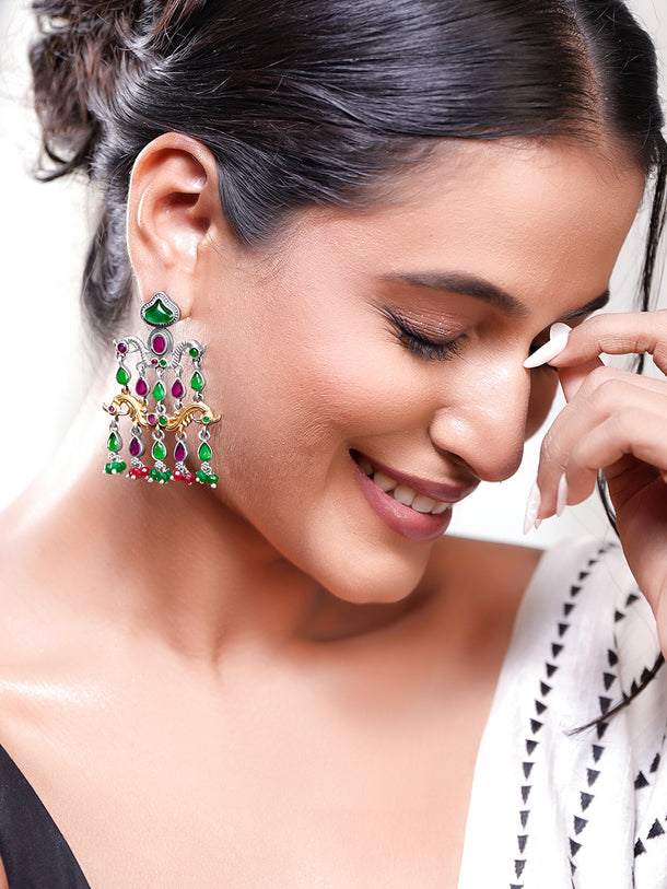 Oxidised Emerald Ruby Dangler Earrings