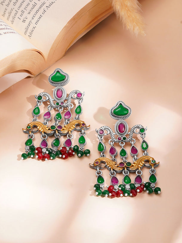 Oxidised Emerald Ruby Dangler Earrings