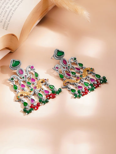 Oxidised Emerald Ruby Dangler Earrings
