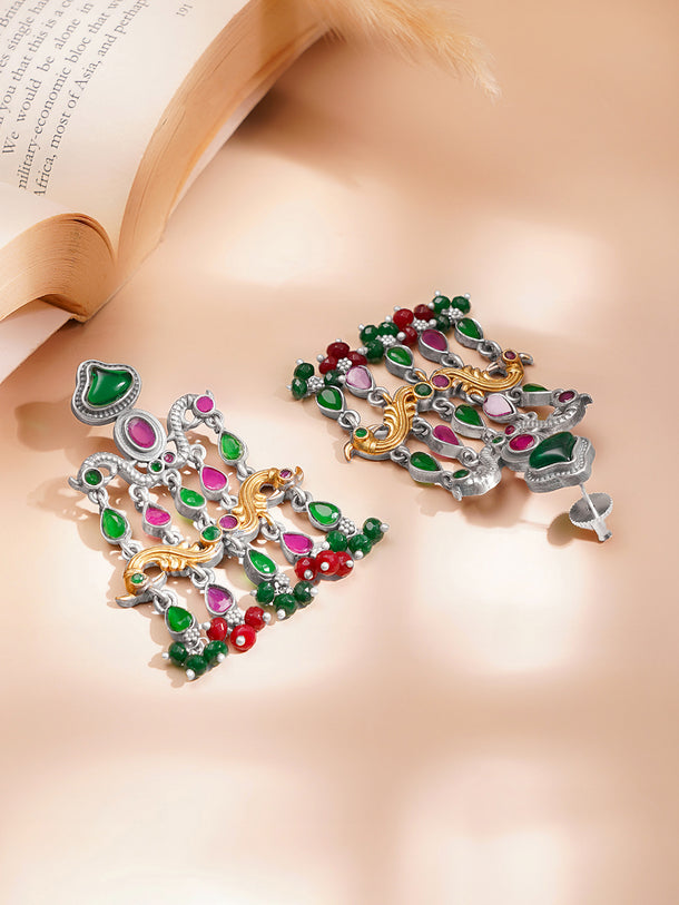 Oxidised Emerald Ruby Dangler Earrings