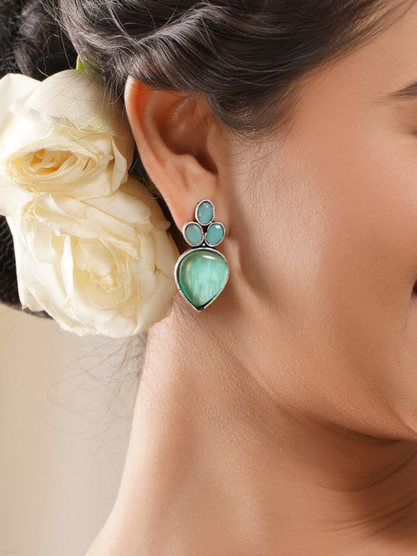 Rubans Oxidised Silver Plated Brass Pastel Green Blue Drop Earrings