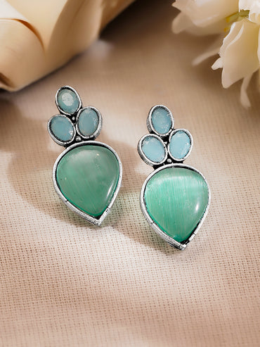 Rubans Oxidised Silver Plated Brass Pastel Green Blue Drop Earrings